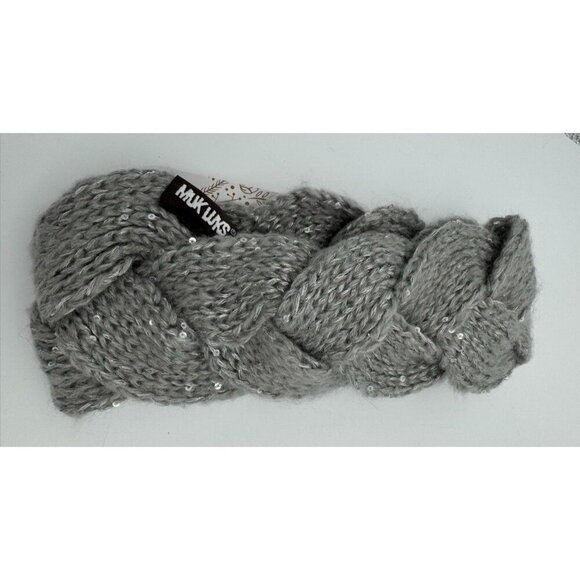 Muk Luks Sequin Twist Headband Chunky Knit Headwear Gray Heather Womens OSFM NWT - Picture 3 of 5
